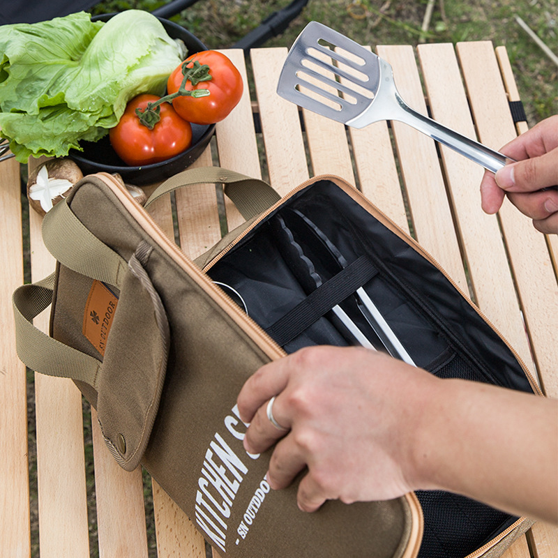 Camping Cooking And Cutlery Set - 8-teiliges Camping-Kochgeschirr-Set Tragbare Tasche Outdoor-Reise-Utensilien Aufbewahrungstasche