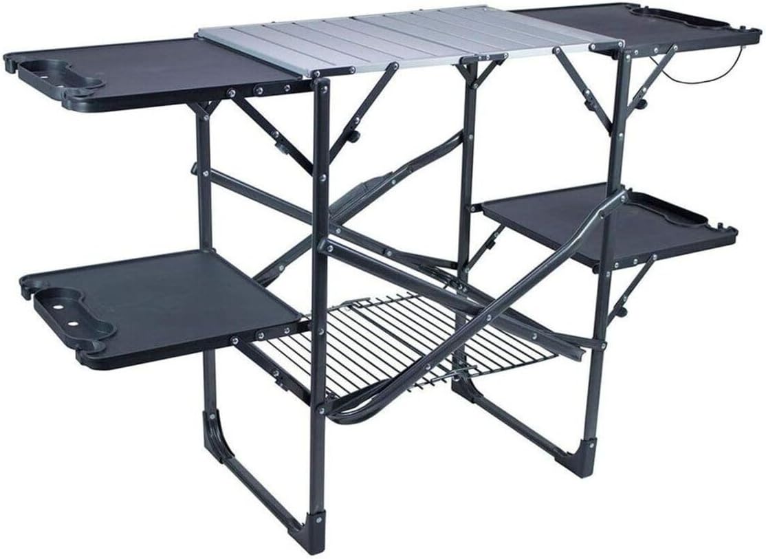 Camping Cooking Table With Storage - Schlanker, faltbarer Camping-Küchentisch mit hitzebeständiger Oberseite,