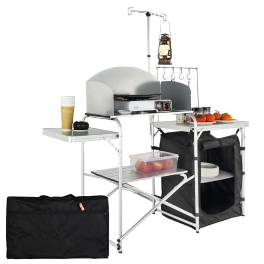 Camping Cooking Table With Storage - Camping-Küchentisch, Klappbarer Outdoor-Kochtisch mit Aufbewahrungstasche, Aluminium-Kochstation