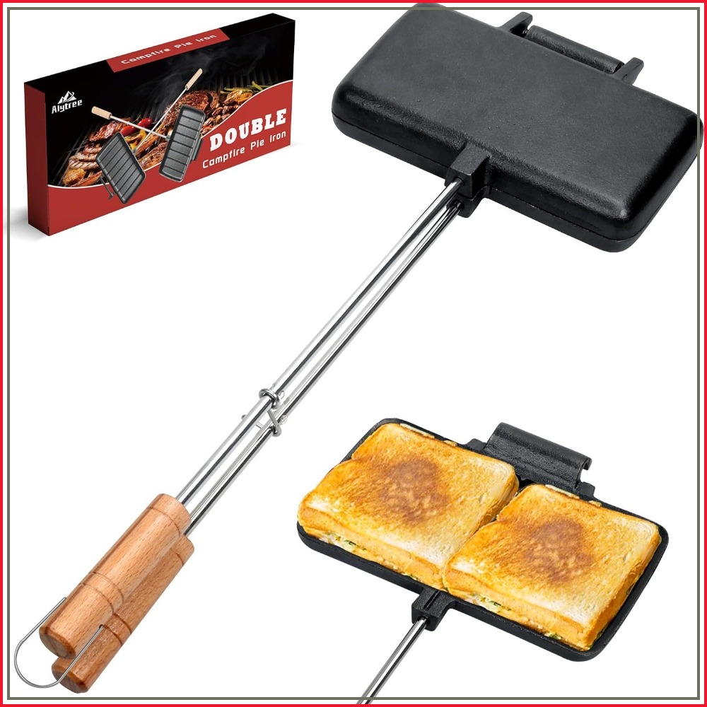 Camping Cooking Cast Iron - Doppel-Pie-Iron aus Gusseisen für Camping, Tragbarer