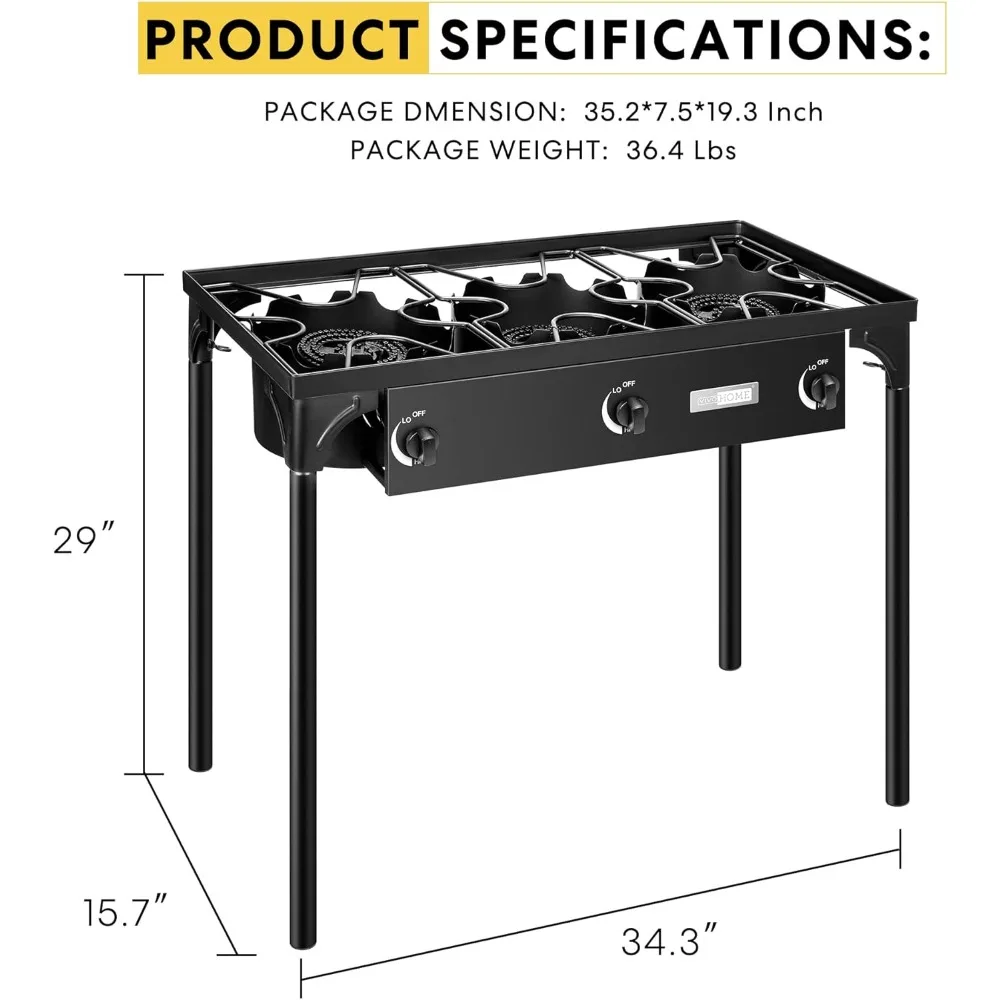 Camping Cooking Materials - Extra großer Holzkohlegrill mit 3 Brennern,