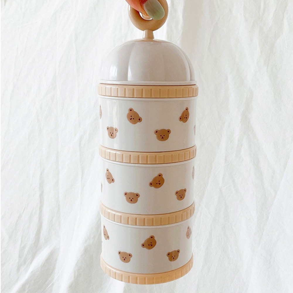 Bear Canister Food - 3-lagige Babymilchpulverbox, Cartoon-Bär, Tulpe, tragbarer Formelspender,
