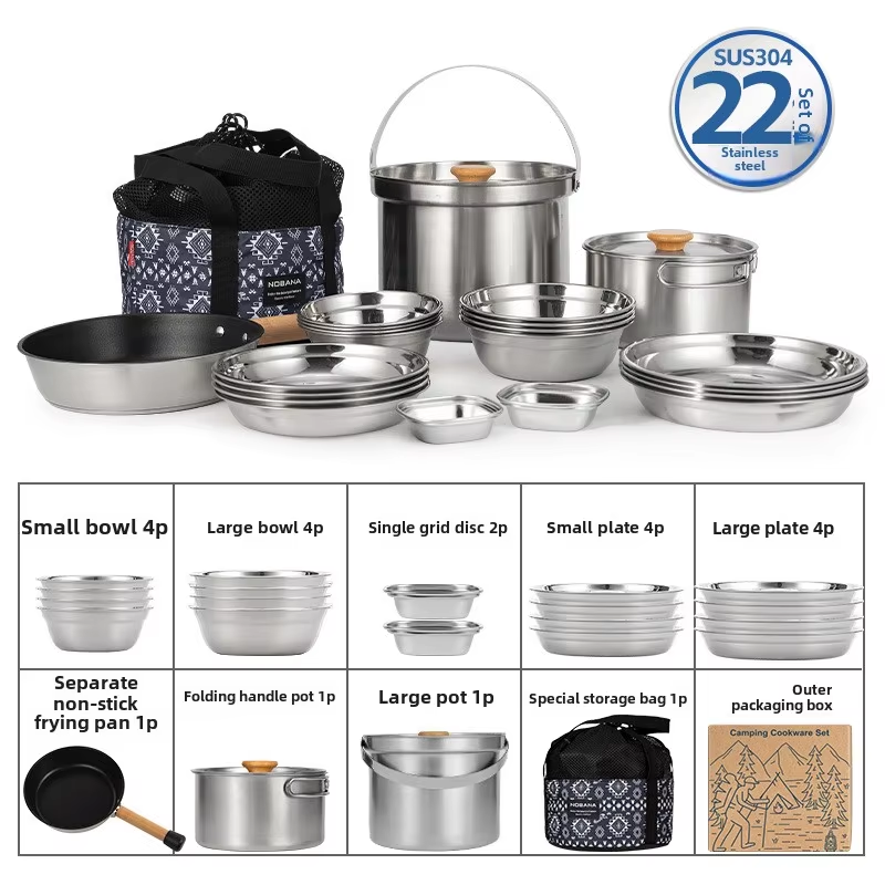 Camping Cooking And Cutlery Set - NOBANA Neueste Outdoor Edelstahl Topf Set