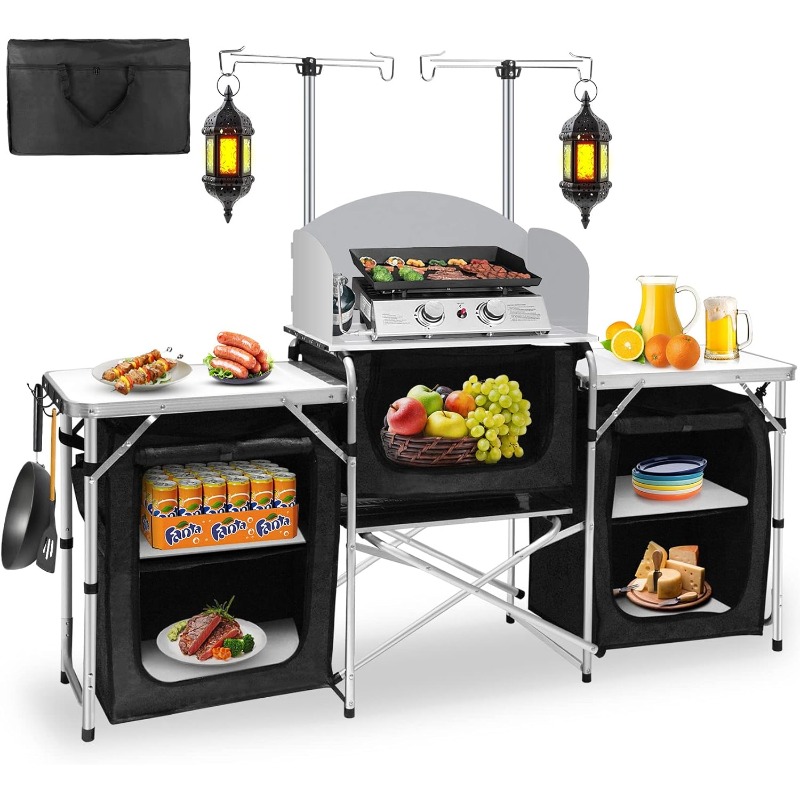 Camping Cooking Table With Storage - Heißer verkauf Outdoor Camping Mobile Küche