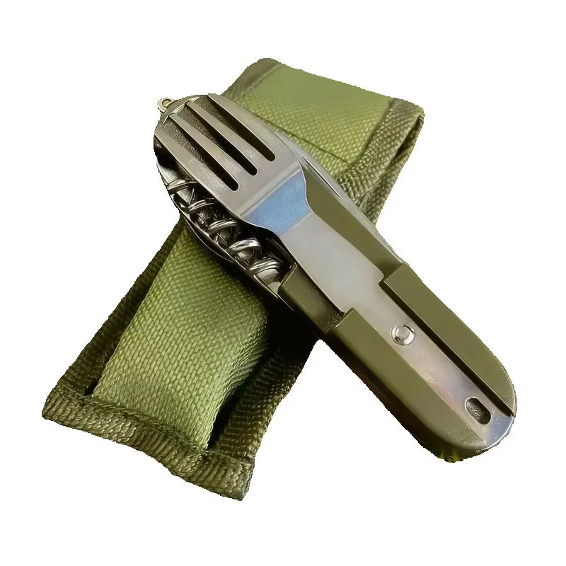 Camping Cooking And Cutlery Set - 7-in-1-Campingbesteck-Set aus Edelstahl, faltbar, multifunktionales Outdoor-Geschirr