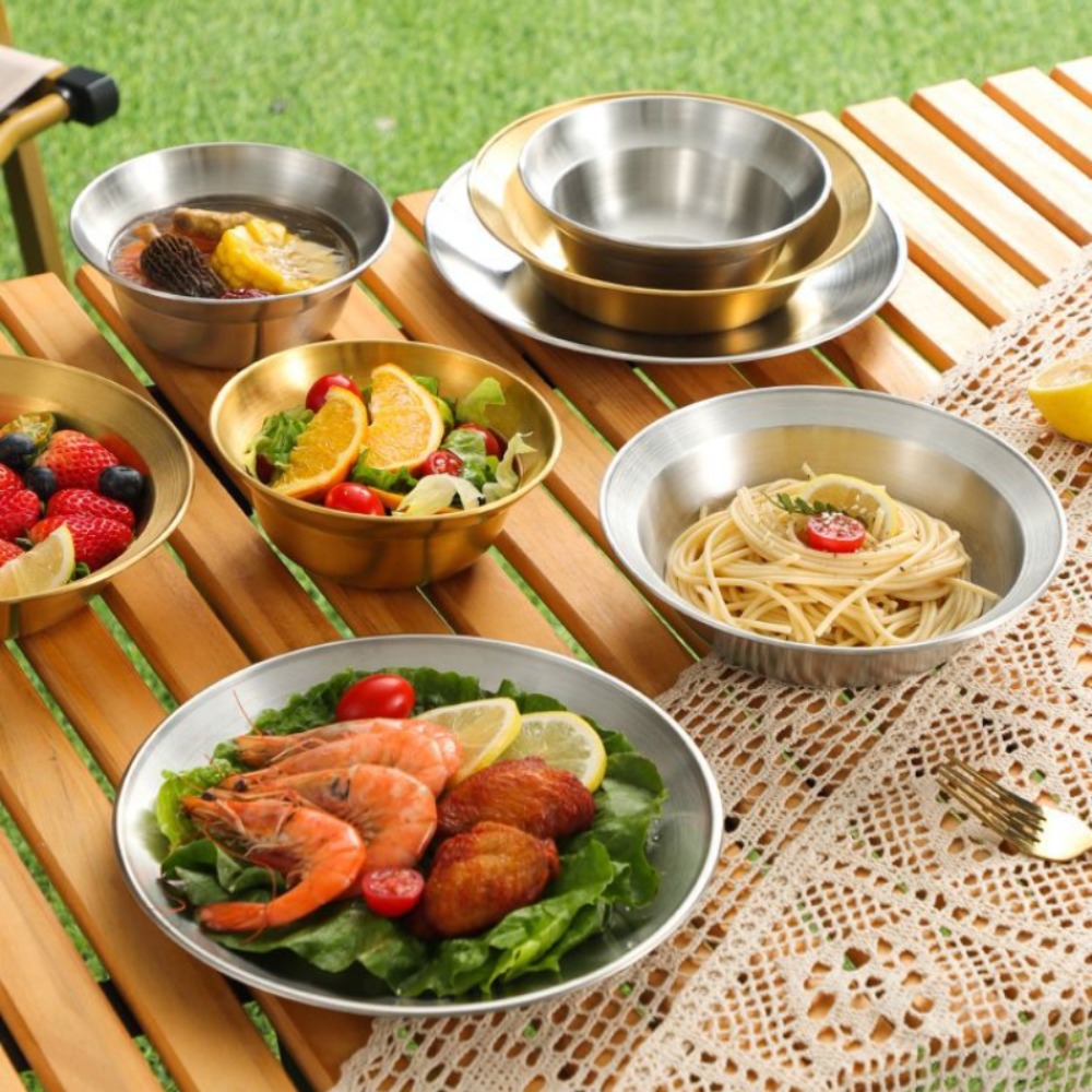 Camping Cooking Disc - Besteckset aus Edelstahl, Teller und Schüsseln,