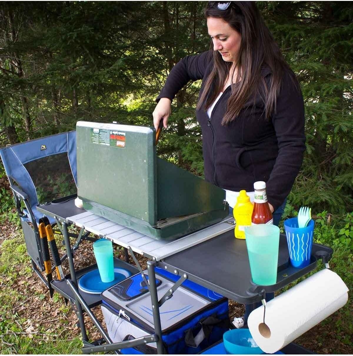 Schlanker, faltbarer Camping-K – Camping Cooking Table With Storage Bewertung und Preis
