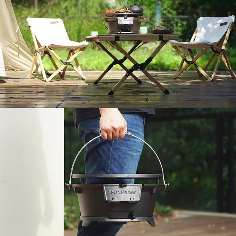 Runder Holzkohlegrill, lebensm – Camping Cooking Cast Iron Bewertung und Preis